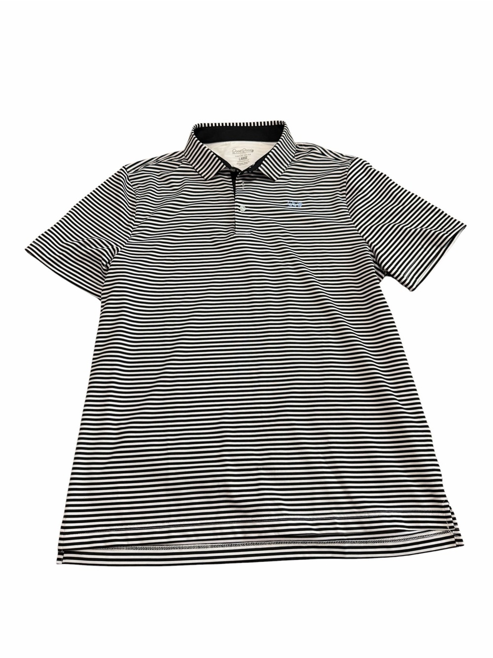 Good Good Golf Men's Black & White Striped Performance Polo | Large - Picture 2 of 5